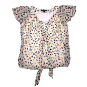 Sara Michelle Women's S Blouse Bow Tie‎ Neck Bubble Hem Flutter Sleeve Y2K